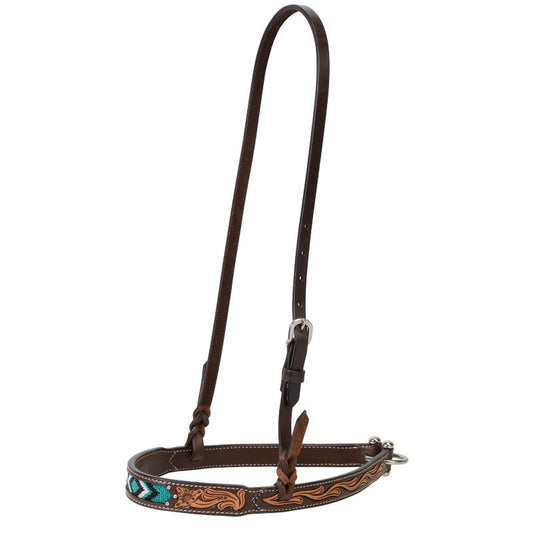 Weaver Turquoise Cross Bead Floral Carved Noseband