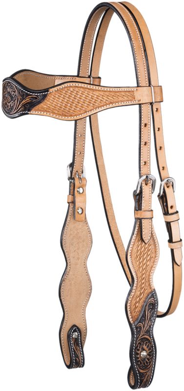 Tough1 Flared Two-Tone Floral Basket Browband Headstall