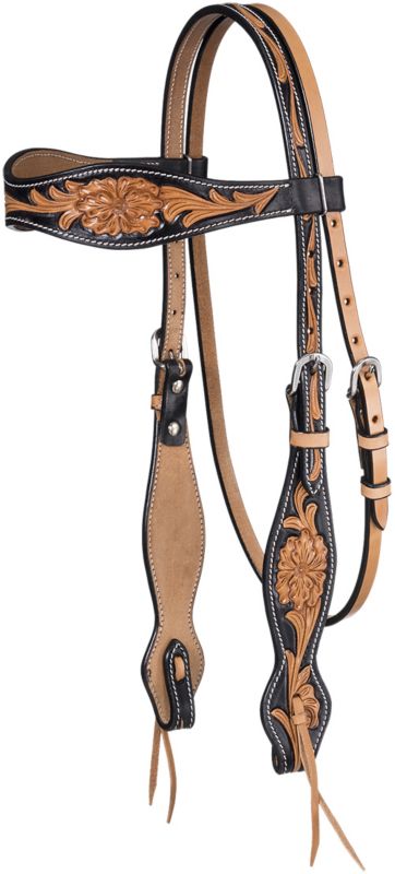 Tough1 Flared Two-Tone Floral Cowhide Headstall
