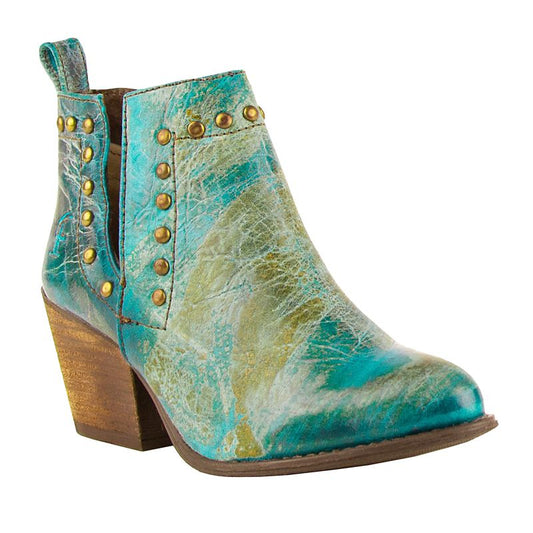 Ferrini Ladies Round Toe Turquoise Leather Booties