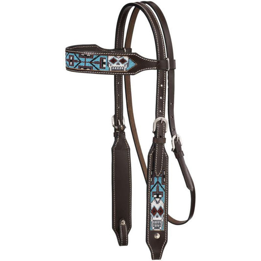 Tough1 Beaded White Sugar Skull Browband Headstall