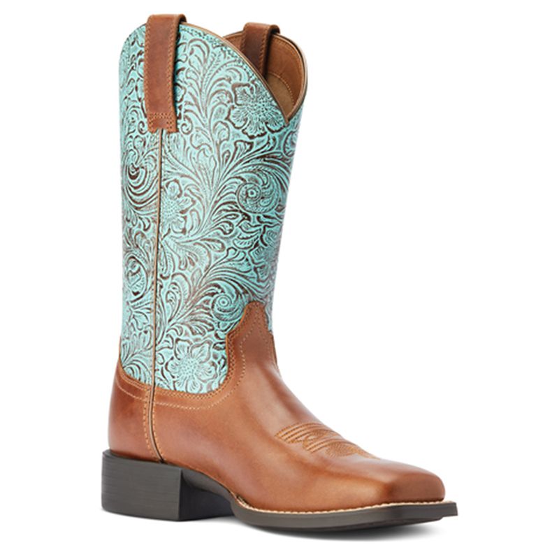 Ariat Womens Round Up Wide Square Toe Blue Boots