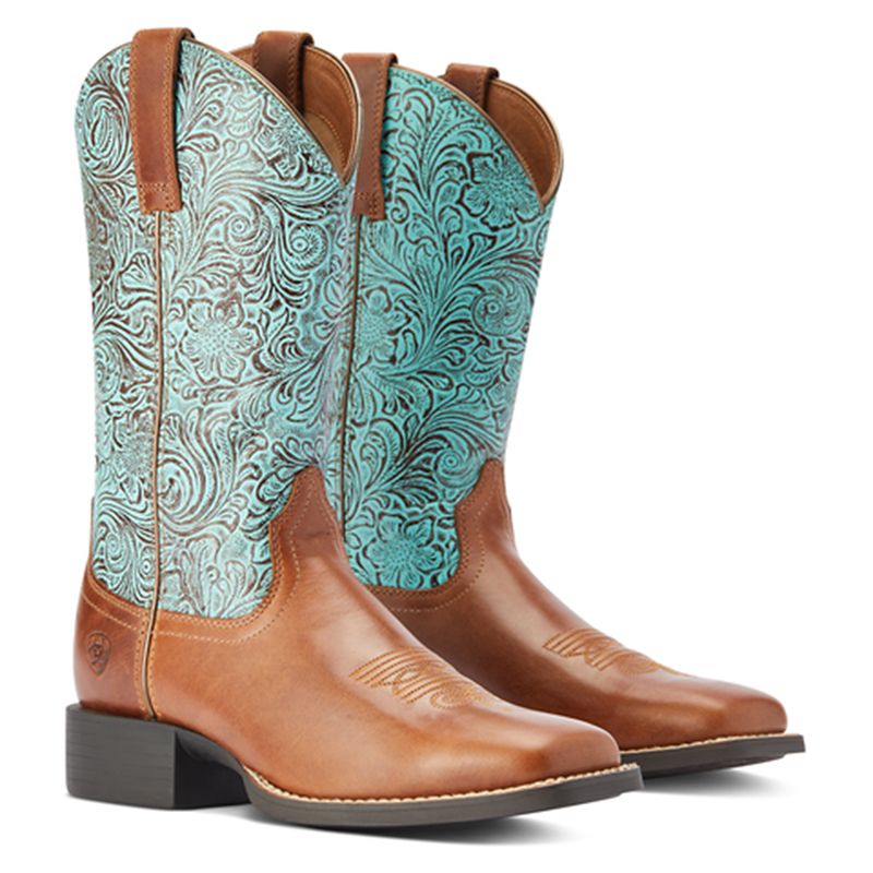 Ariat Womens Round Up Wide Square Toe Blue Boots