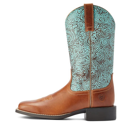 Ariat Womens Round Up Wide Square Toe Blue Boots