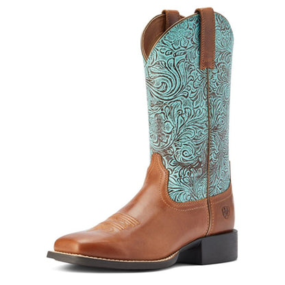Ariat Womens Round Up Wide Square Toe Blue Boots