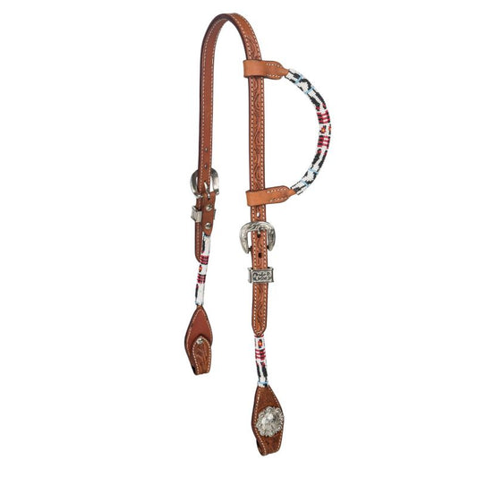 Tabelo Aztec Bead Headstall with Flower Tooling Natural
