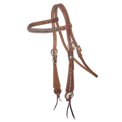 Tabelo Studded Trim Browband Headstall - Brown
