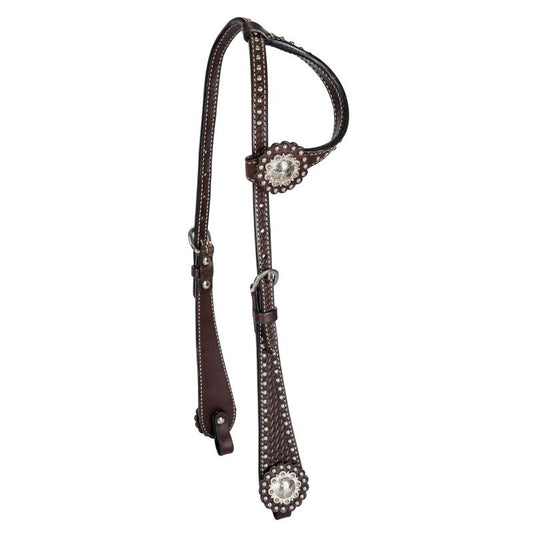 Tabelo One Ear Headstall - Tooled Stainless Spots