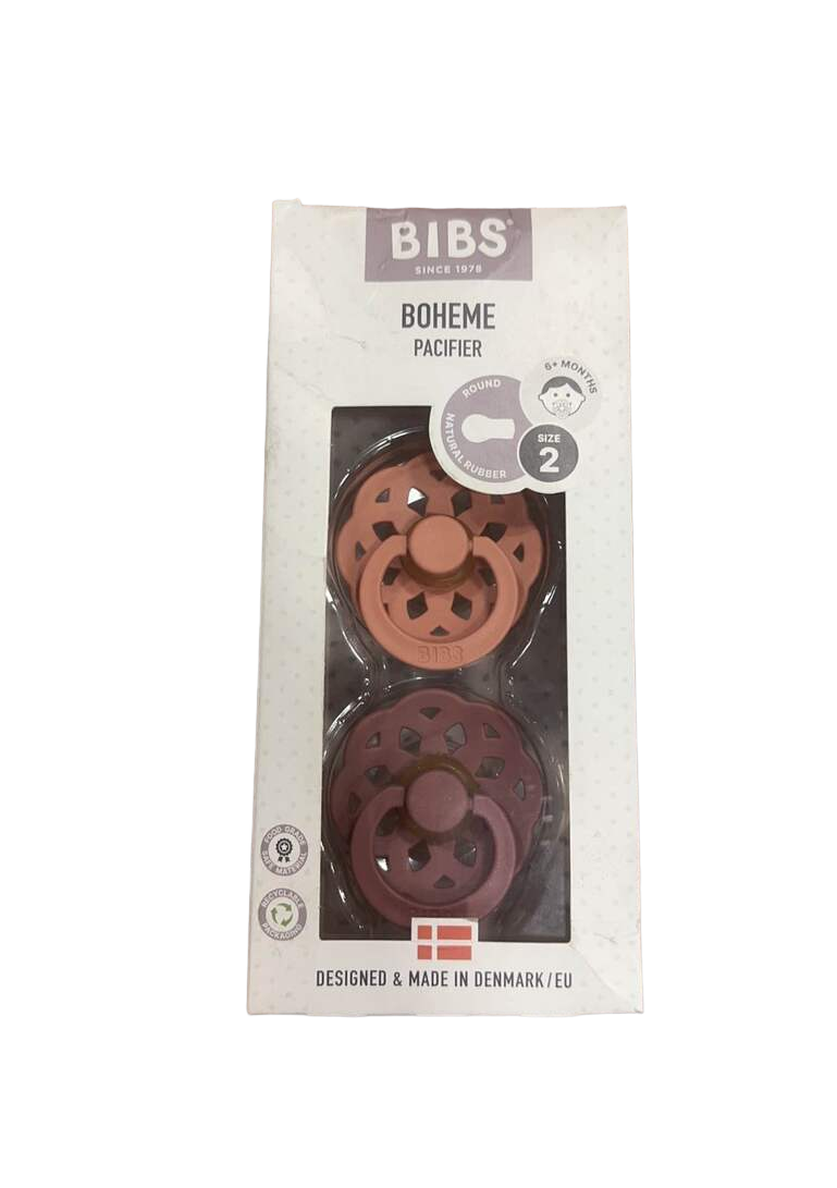  BIBS 2-Pack Pacifiers, Boheme, Size 2, Peach/Woodchuck