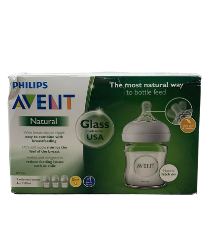  Philips Avent Natural Glass Baby Bottles, 4oz, 3-Pack