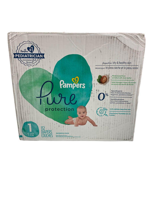  Pampers Pure Protection Diapers Size 1, 132 Count