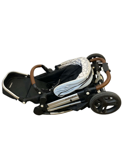 Mockingbird Single Stroller, 2020, Sky, Windowpane, Silver With Black Leather