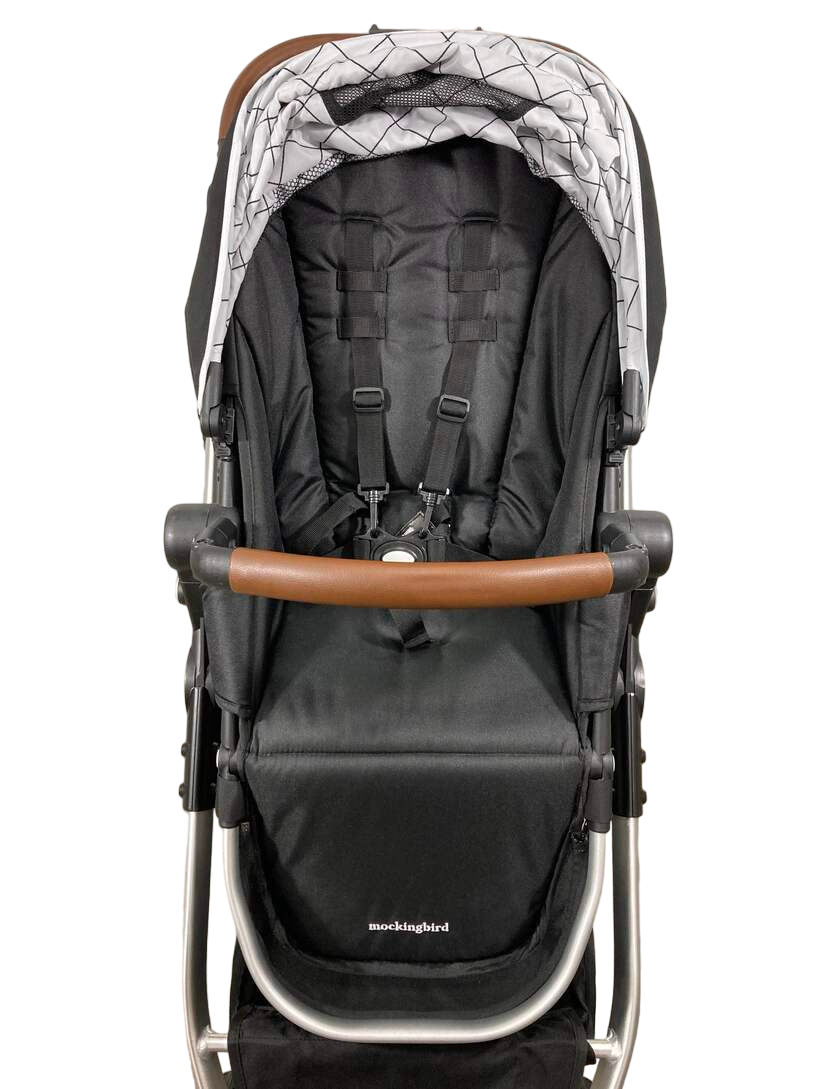  Mockingbird Single To Double Stroller, 2023, Silver With Penny Leather, Windowpane, Black