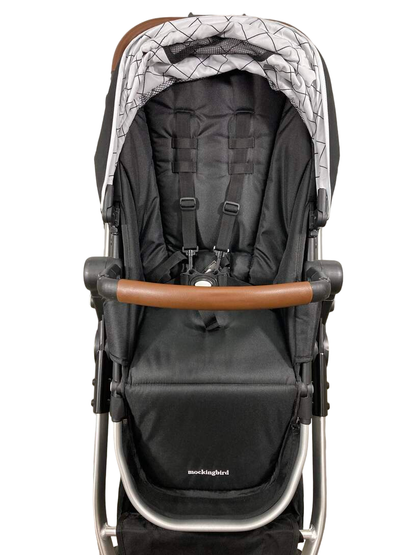  Mockingbird Single To Double Stroller, 2023, Silver With Penny Leather, Windowpane, Black