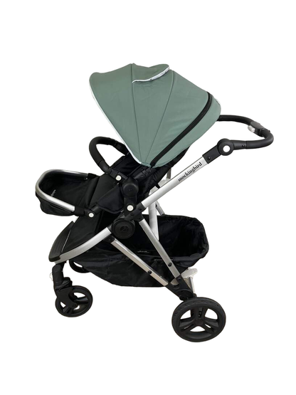  Mockingbird Single Stroller, 2022, Sage, Watercolor Drops, Silver With Black Leather