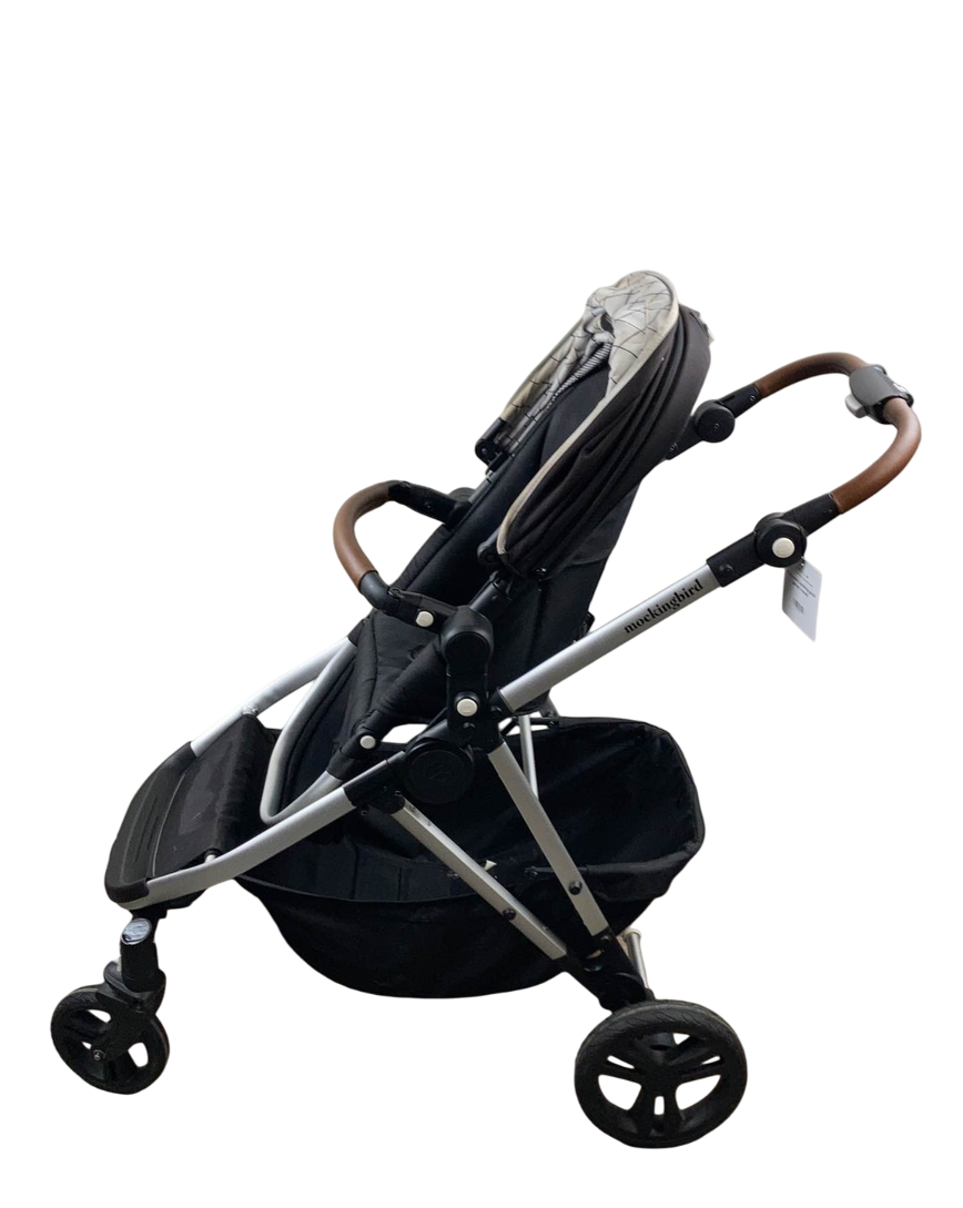 Mockingbird Single To Double Stroller With Accessories, 2021, Silver With Penny Leather, Windowpane, Black
