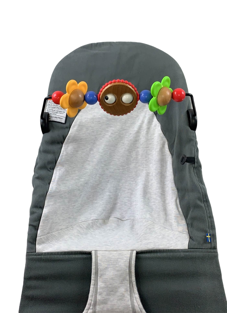  BabyBjorn Bouncer Balance With Toy Bar, Soft, Cotton, Dark Grey/Grey, Black Frame