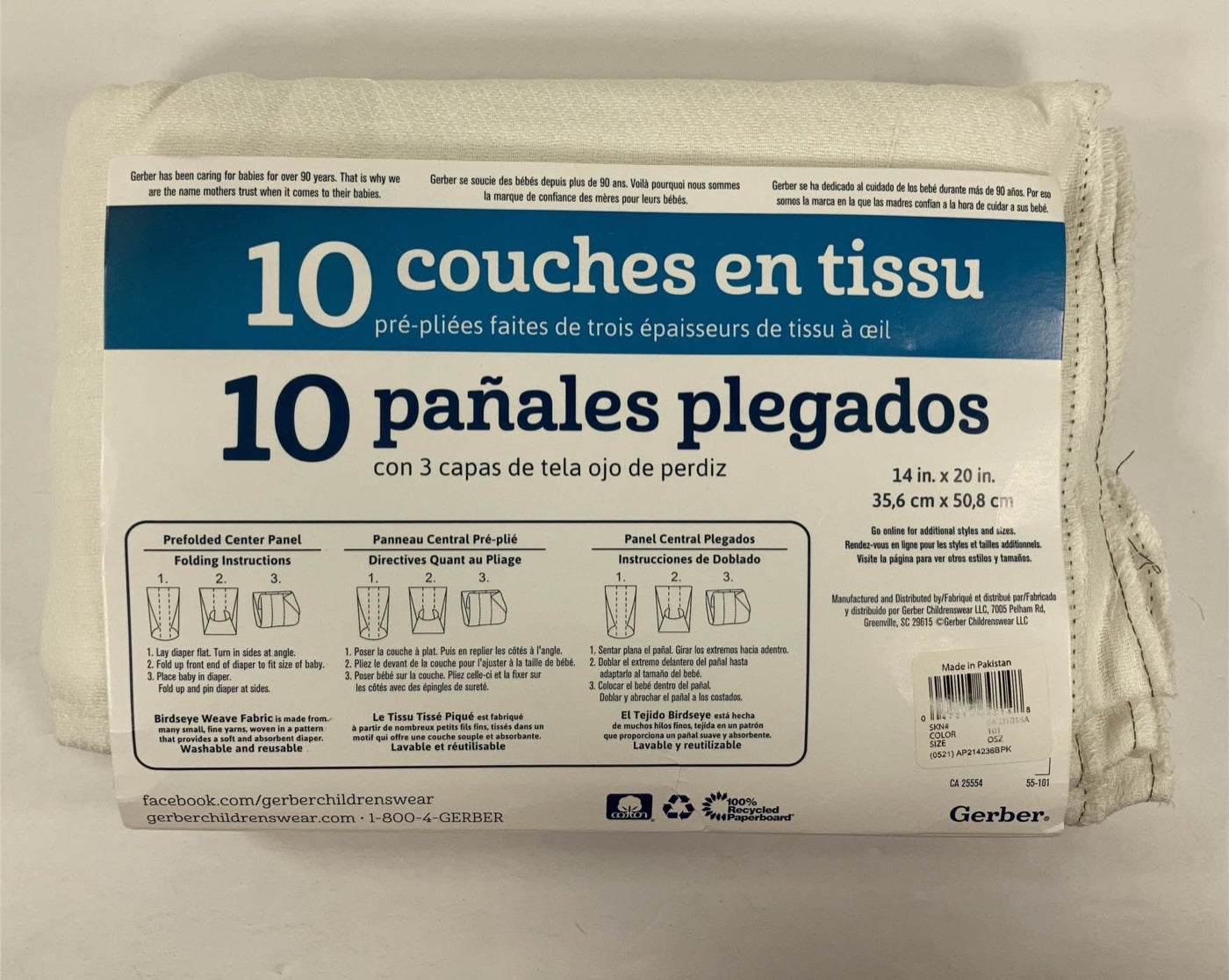  Gerber Prefolds, 20x14, Regular Cotton