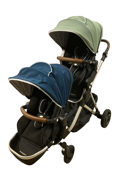  Mockingbird Double Stroller, 2022, Sage, Sky, Windowpane, Watercolor Drops, Silver With Penny Leather