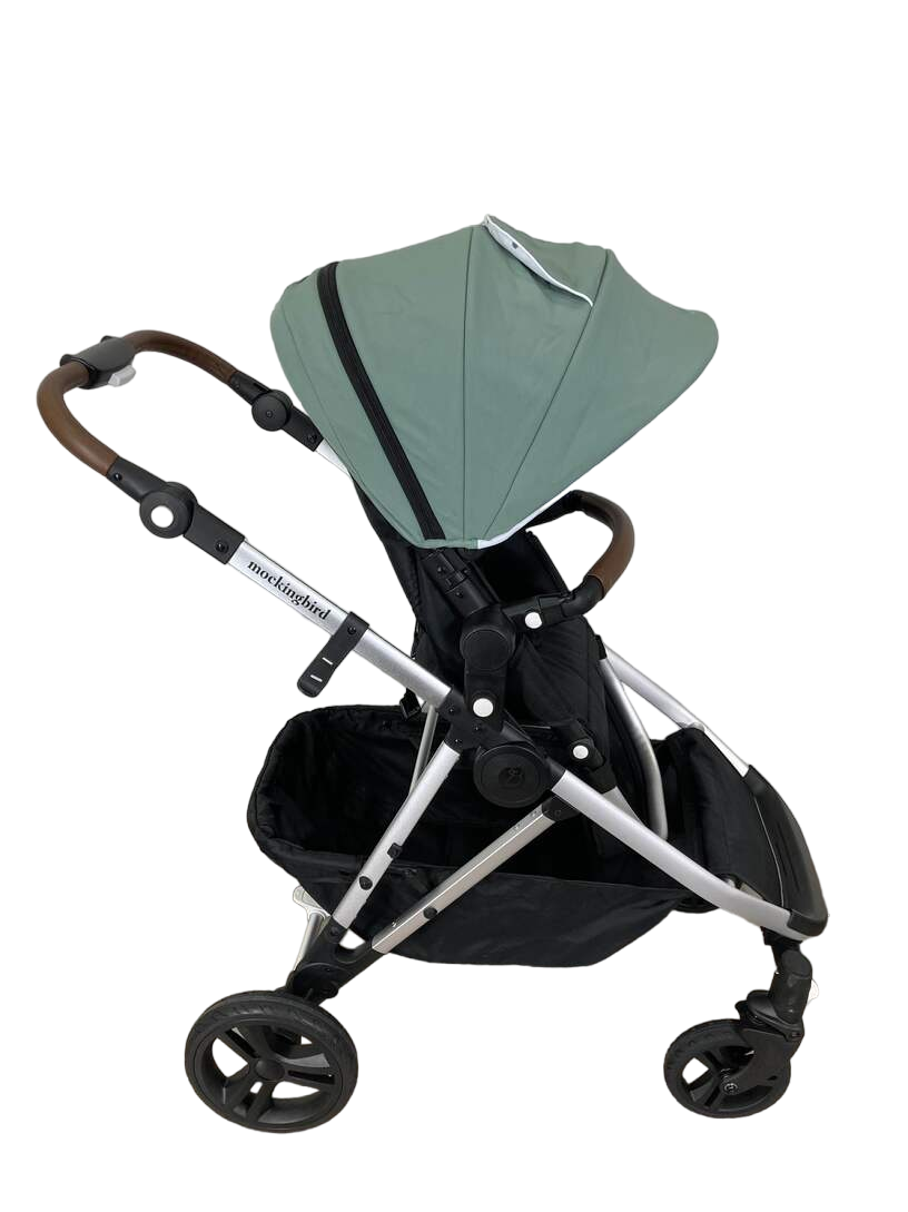  Mockingbird Single To Double Stroller, 2022, Silver With Penny Leather, Sage, Watercolor Drops