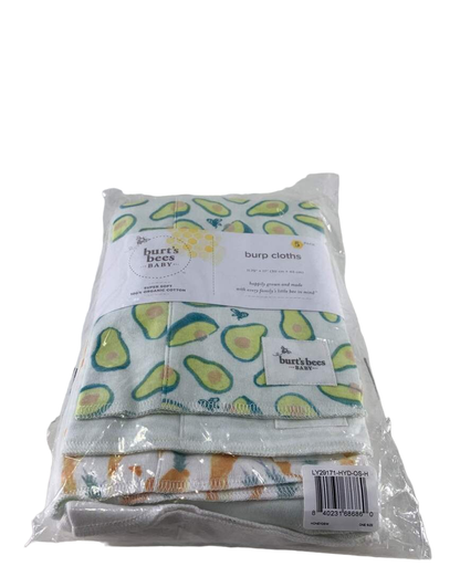  Burt's Bees Baby Organic Cotton Burp Cloths 5 Pack, Avo-Crazy