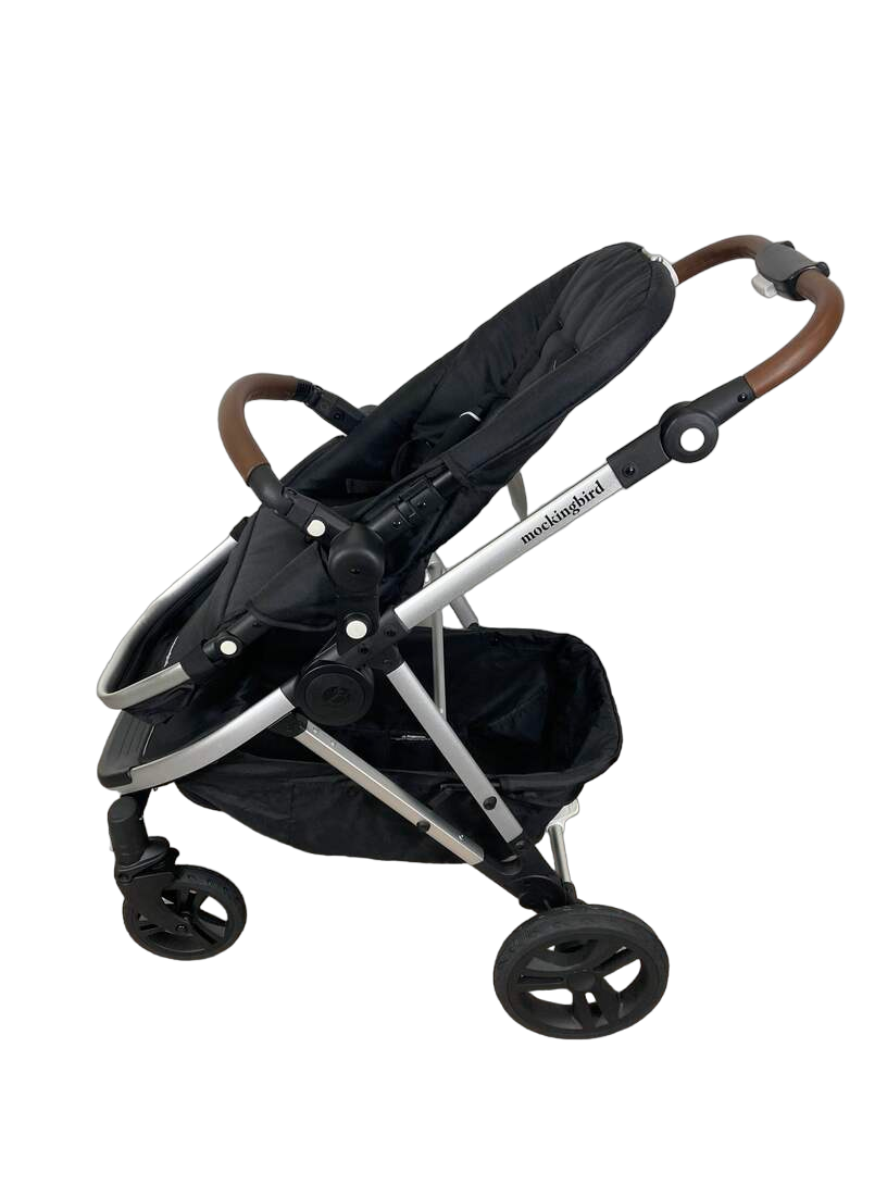  Mockingbird Single Stroller, 2023, Black, Silver With Penny Leather