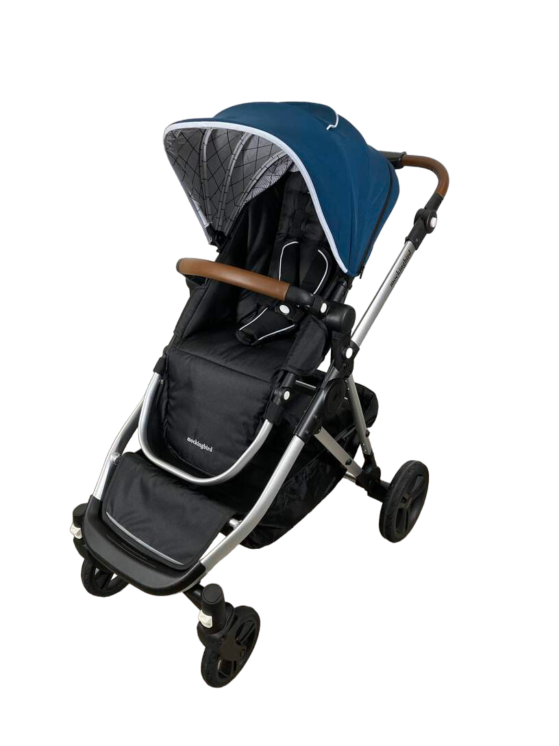  Mockingbird Single To Double Stroller, 2023, Silver With Penny Leather, Sea, Windowpane