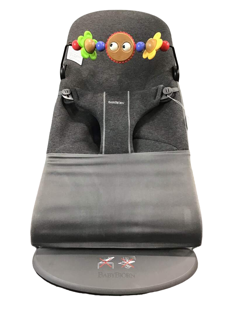  BabyBjorn Bouncer Bliss, Charcoal Gray 3D Jersey, Light Gray Frame, With Toy Bar
