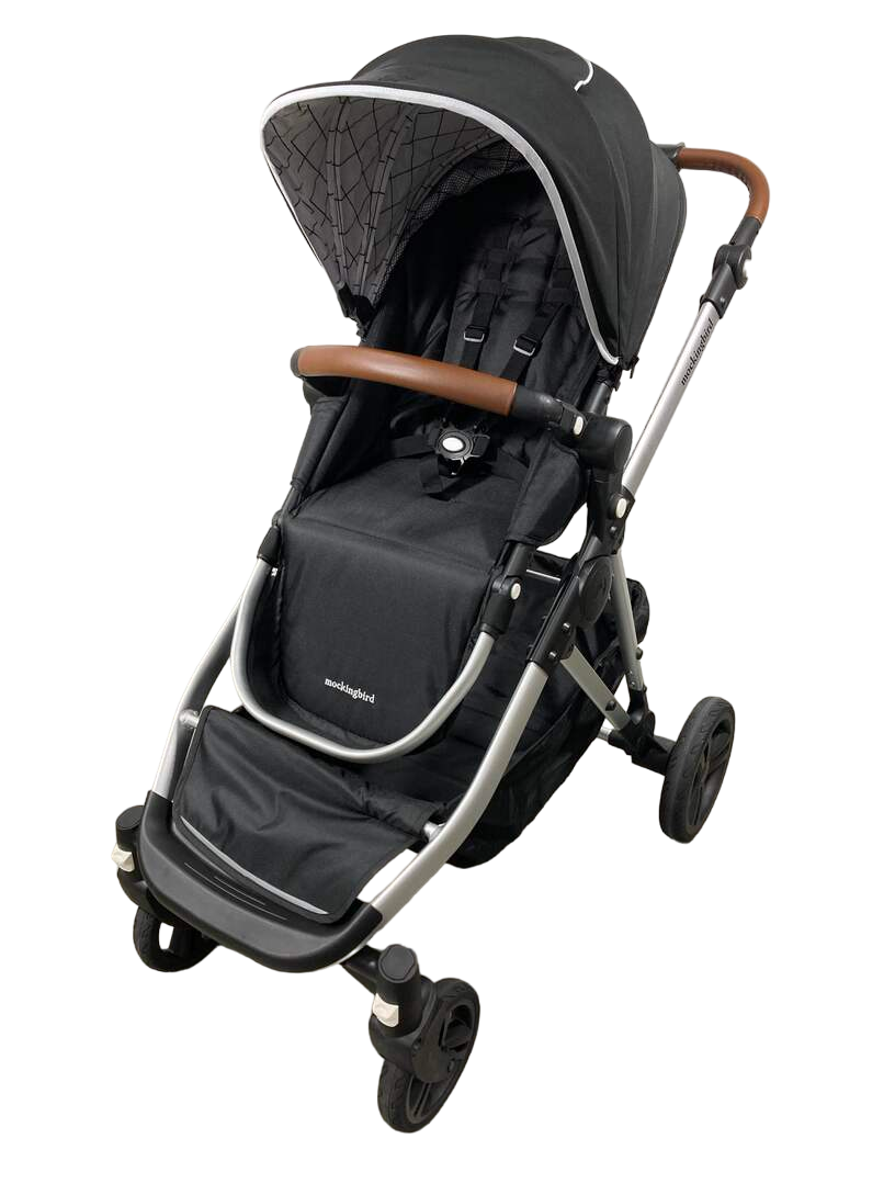  Mockingbird Single To Double Stroller, 2023, Silver With Penny Leather, Windowpane, Black