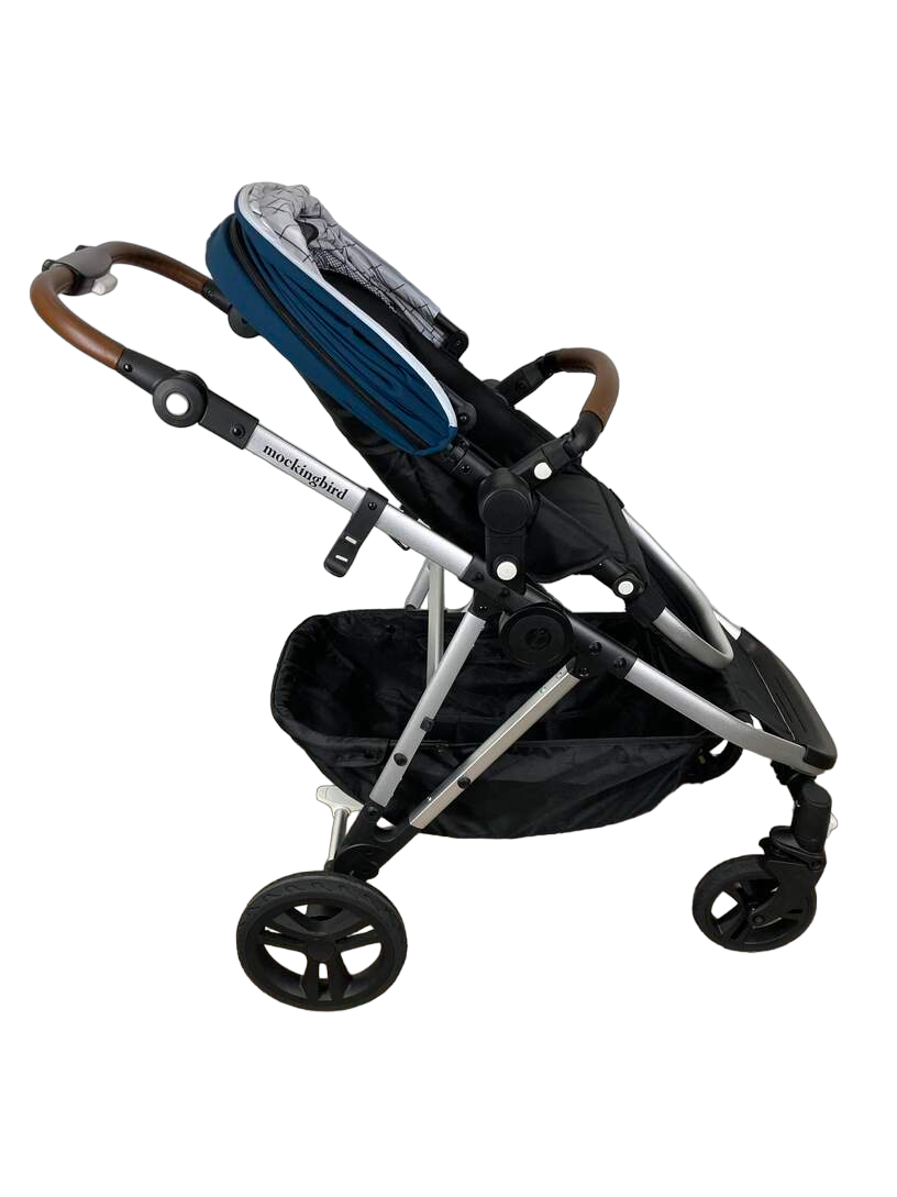  Mockingbird Single To Double Stroller, 2023, Silver With Penny Leather, Sea, Windowpane