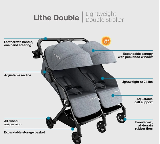 Mompush Lithe Double Stroller, 2021